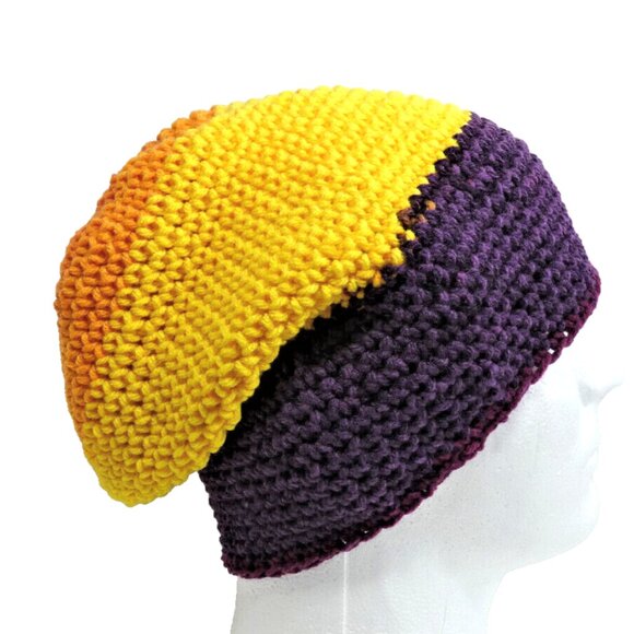 Multicolor Baggy Beanie Cap Unisex Hat Handmade Crochet Knit Stripe Slouchy NWT - Picture 2 of 7